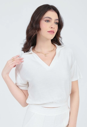 Blusa Malha Gola Polo Manga Curta