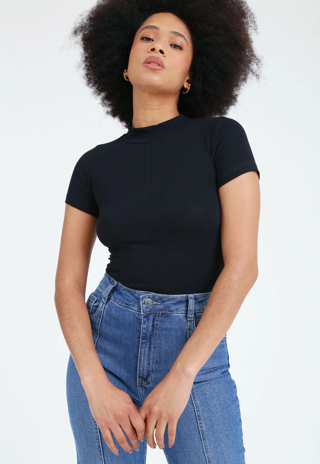 Blusa Ribana Manga Curta Gola Alta