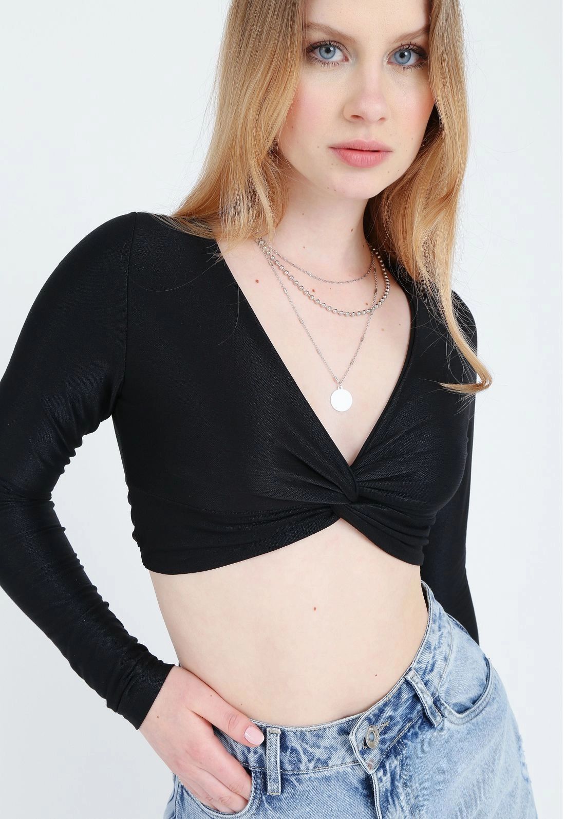 Cropped Malha Jersey Manga Longa Transpasse