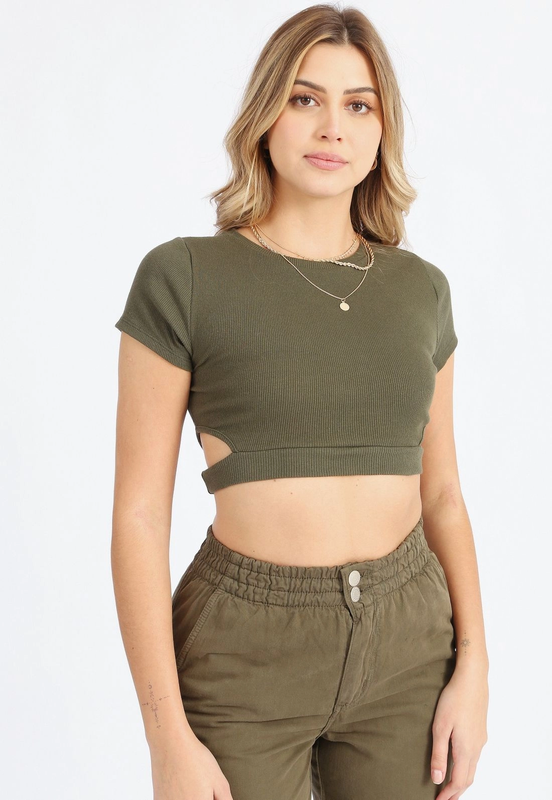 Blusa Cropped Ribana Vazados Laterais