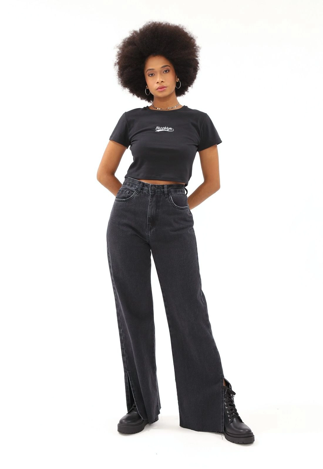 Calça Jeans Reta Black Fenda Lateral