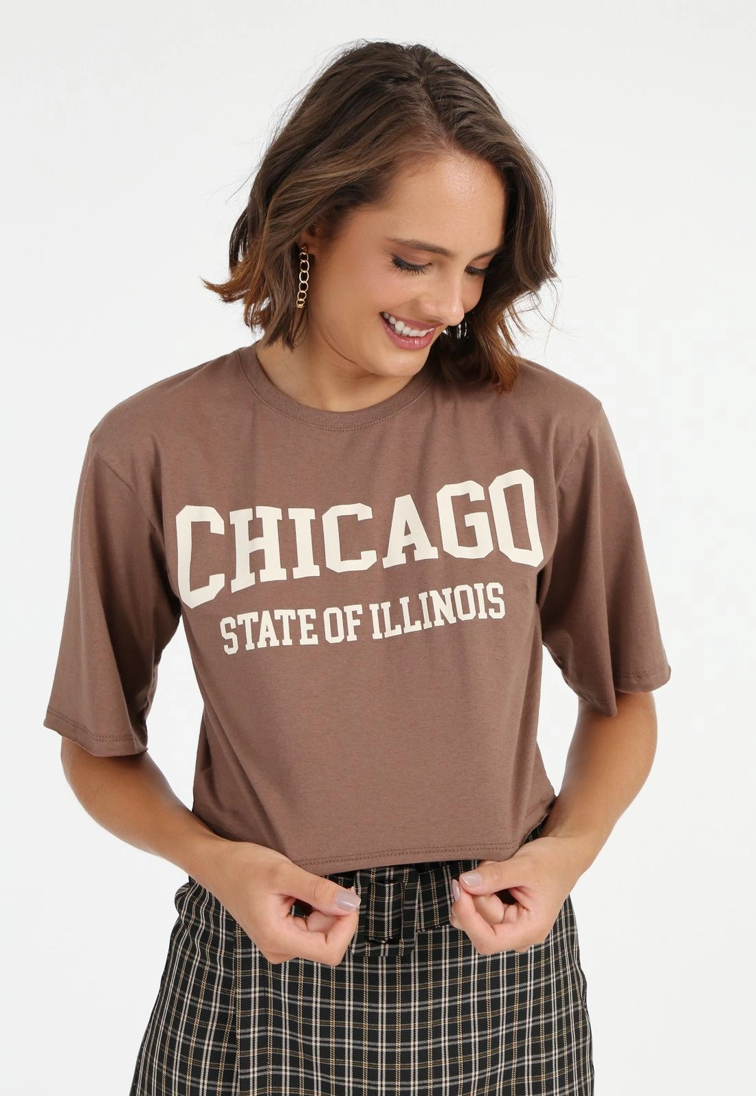 Blusa Cropped Manga Curta Chicago