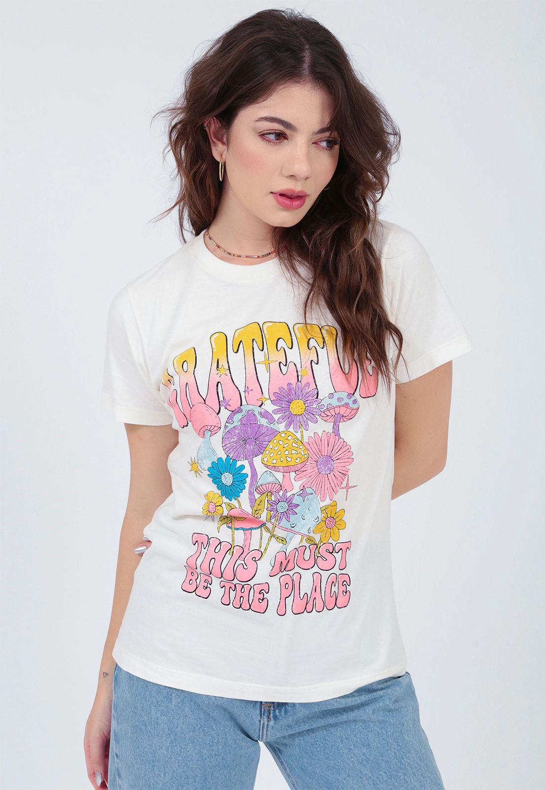 T-Shirt Malha Manga Curta Grateful Cogumelo
