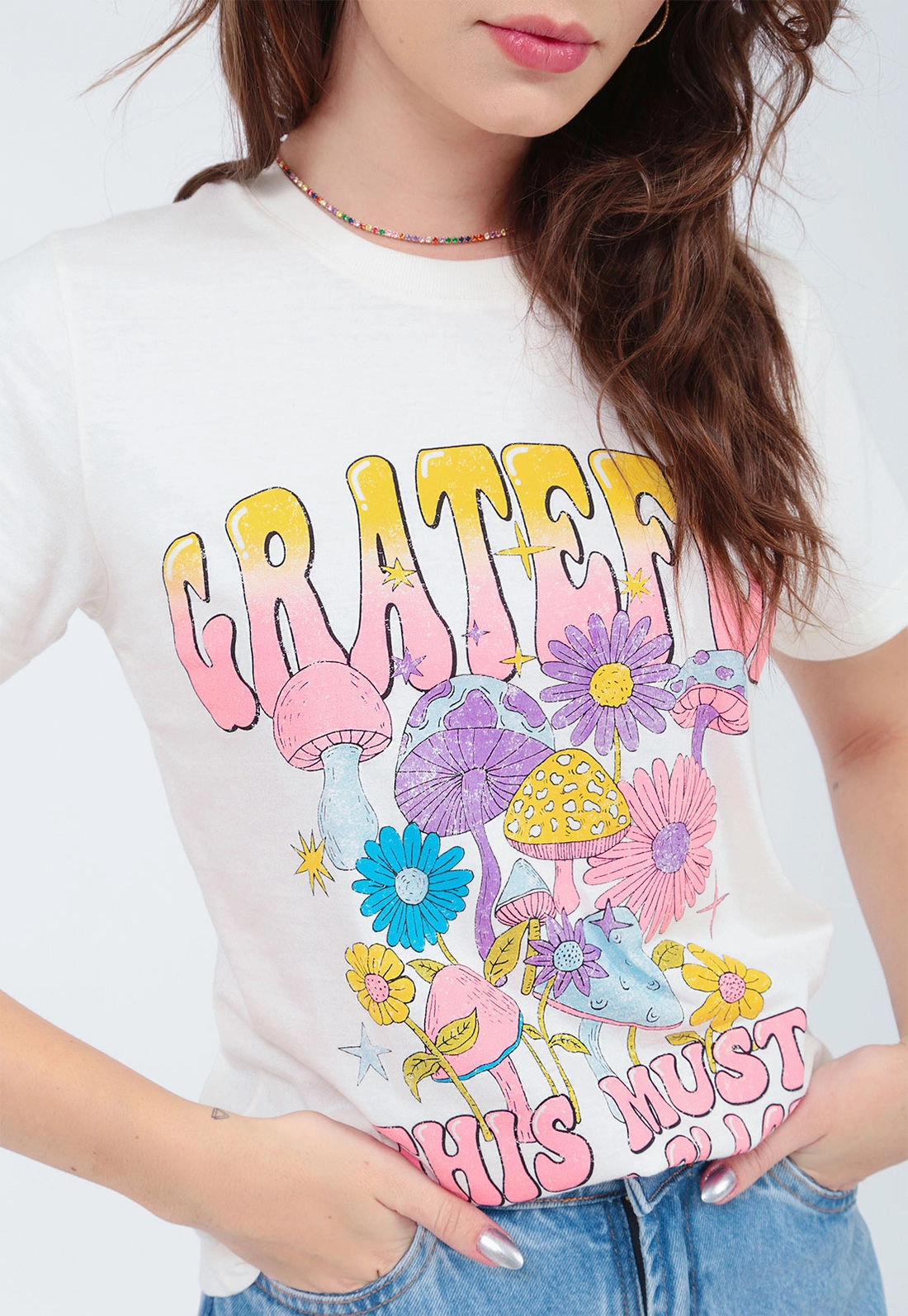 T-Shirt Malha Manga Curta Grateful Cogumelo