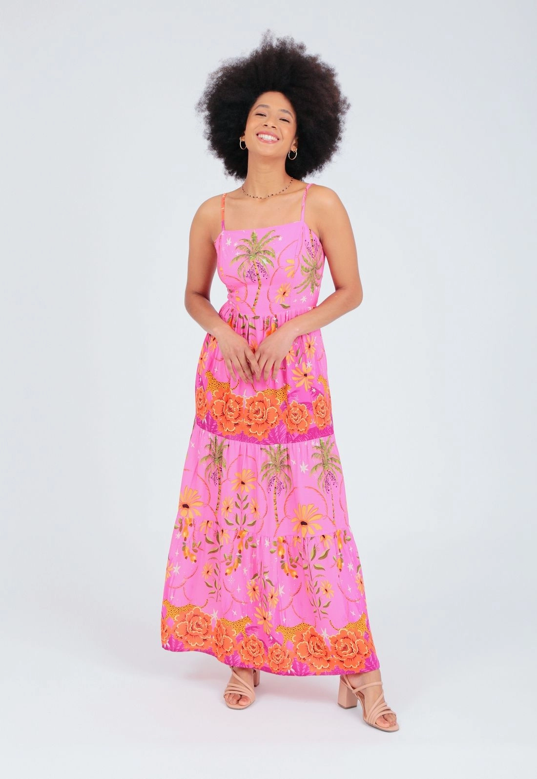 Vestido Viscose Alça Midi Floral