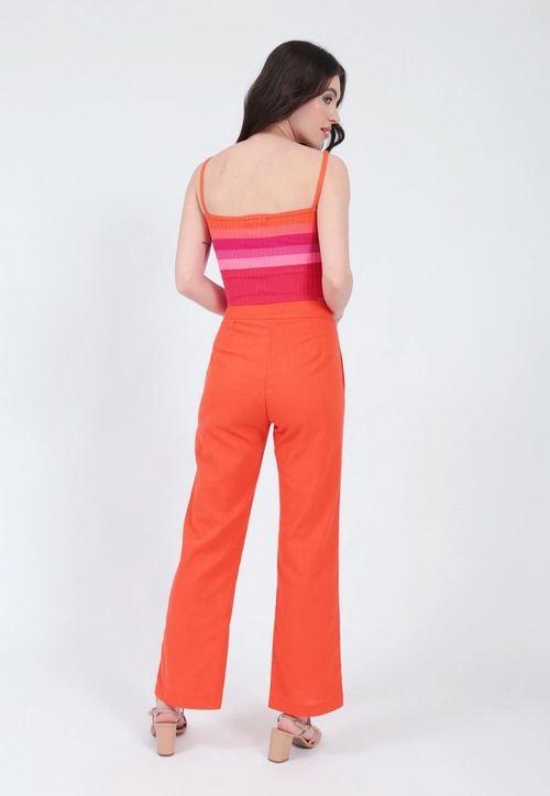 Calça Linho Reta Bolso Faca