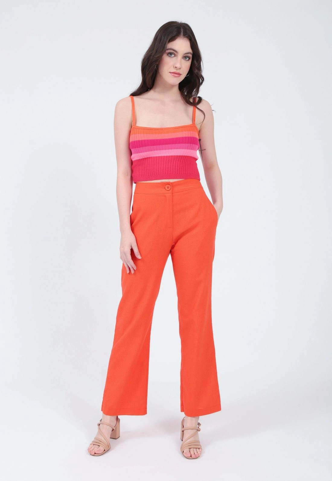 Calça Linho Reta Bolso Faca