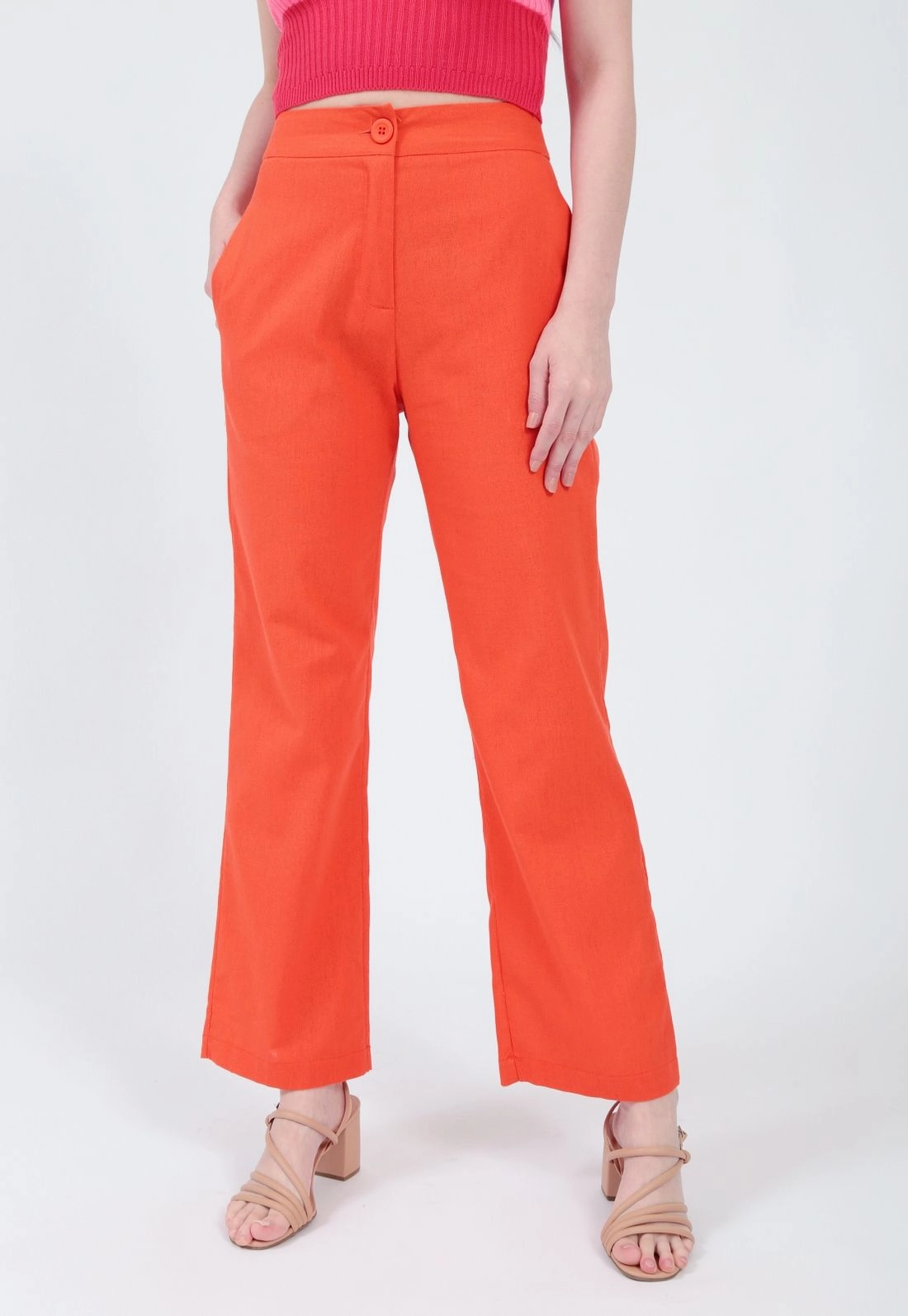 Calça Linho Reta Bolso Faca
