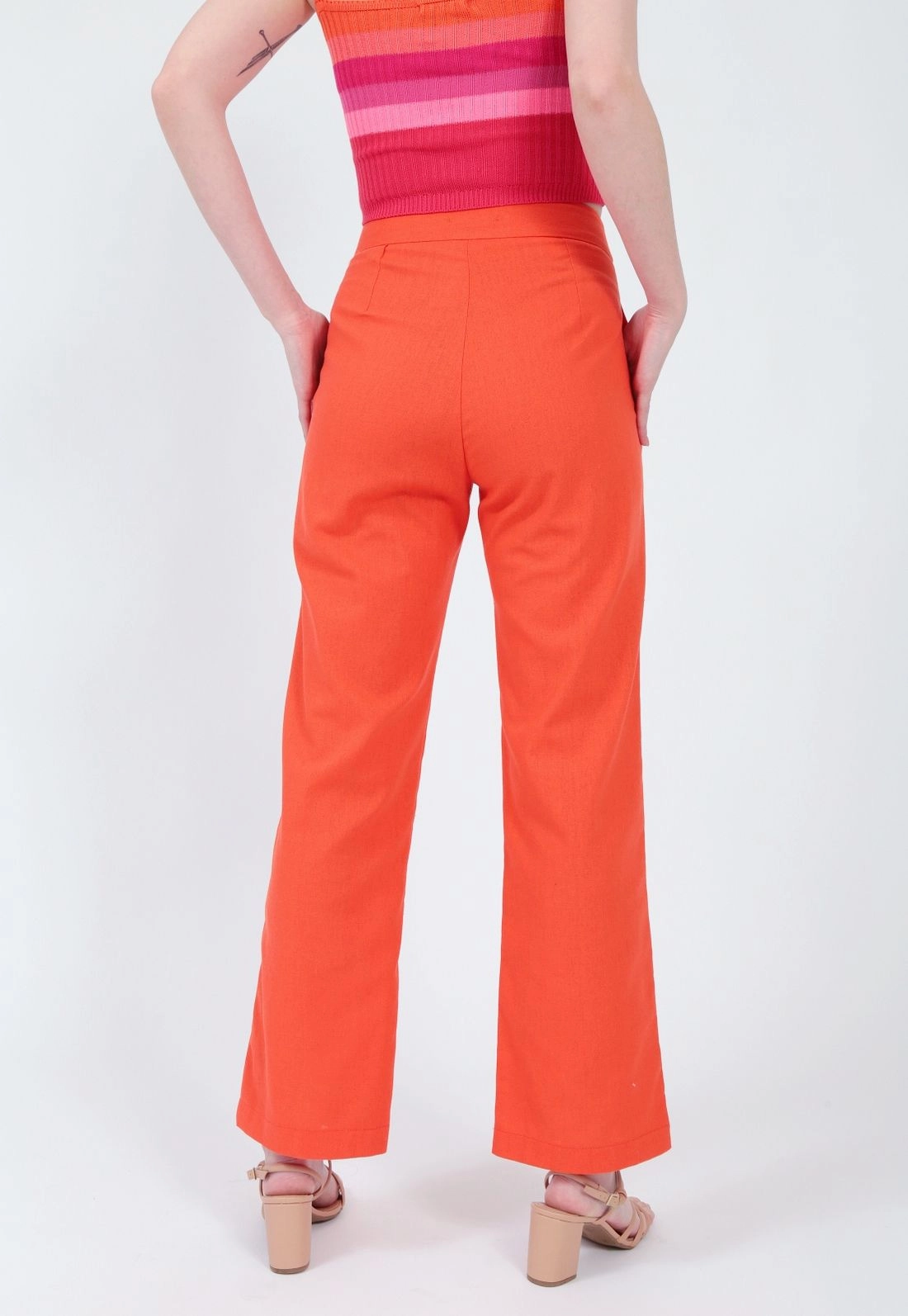 Calça Linho Reta Bolso Faca