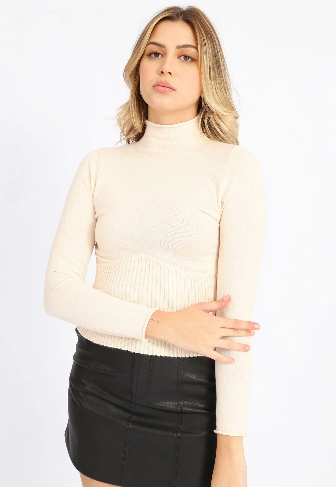 Blusa Tricô Corset Gola Alta