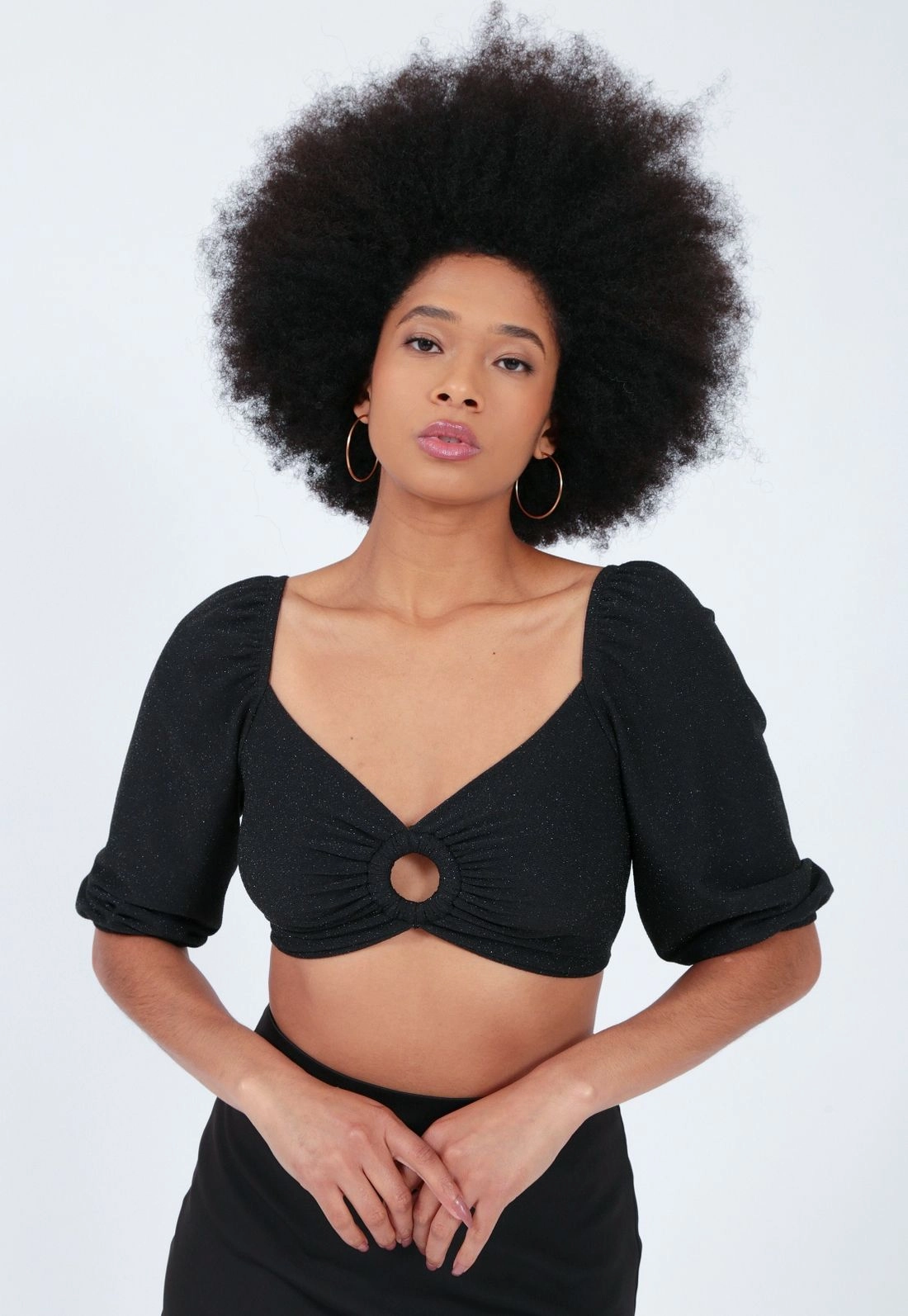 Cropped Malha 3/4 Lurex Argola Busto P