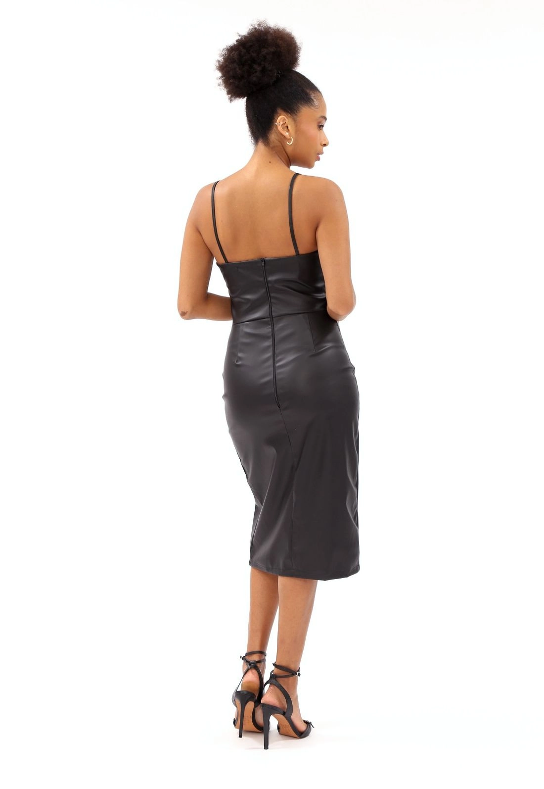 Vestido Pu Alça Midi Fenda