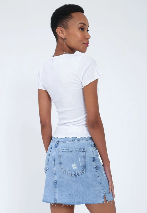 Saia Jeans Curta Aberta Lateral