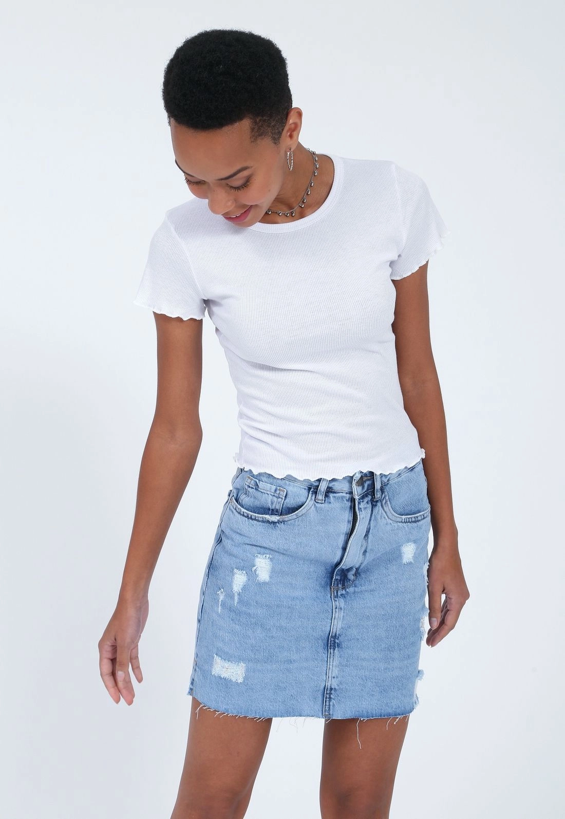 Saia Jeans Curta Aberta Lateral