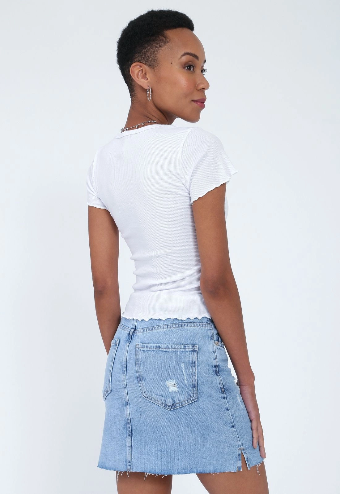 Saia Jeans Curta Aberta Lateral