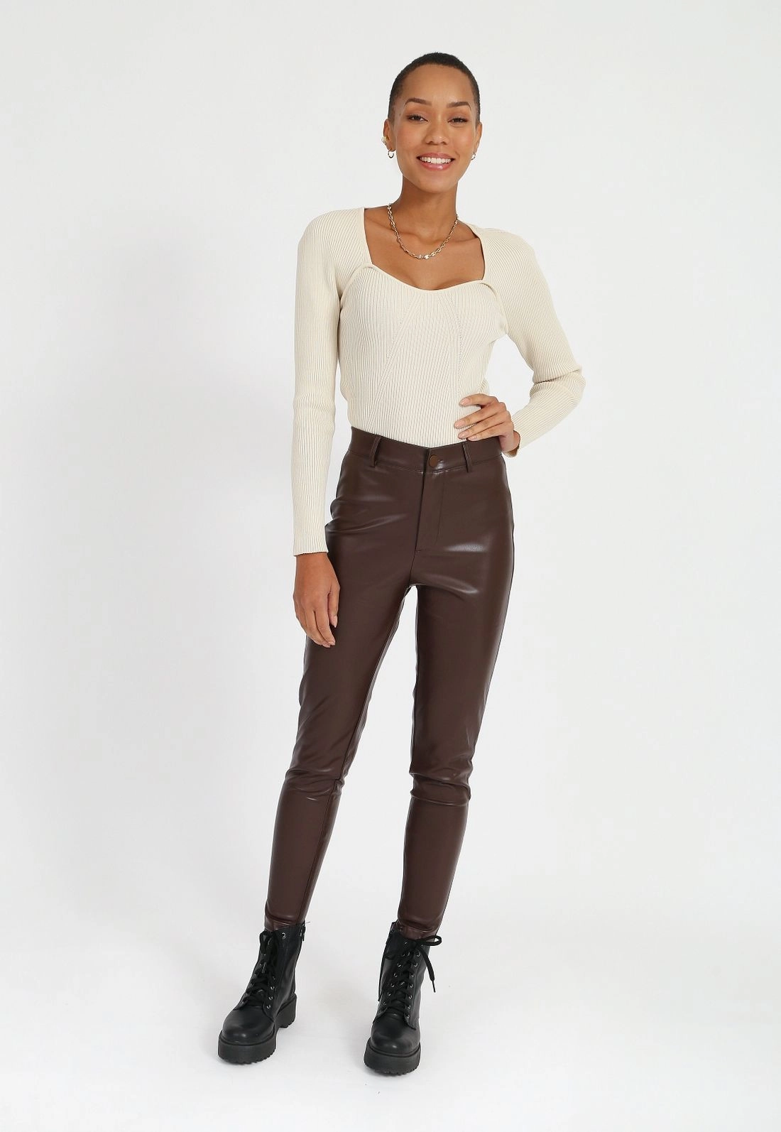 Calça Couro Sintético Skinny