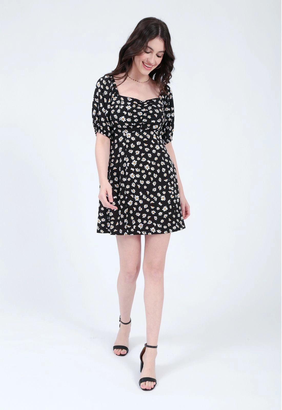 Vestido Viscolinho Manga Curta Estampado