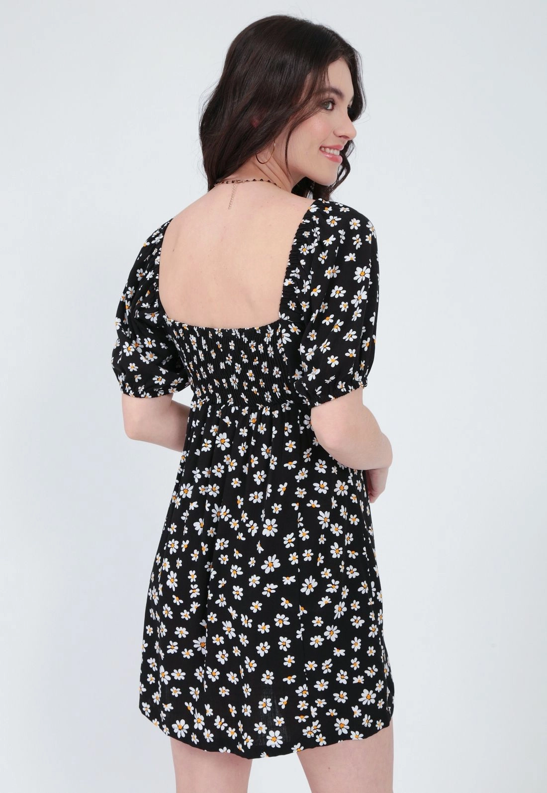 Vestido Viscolinho Manga Curta Estampado
