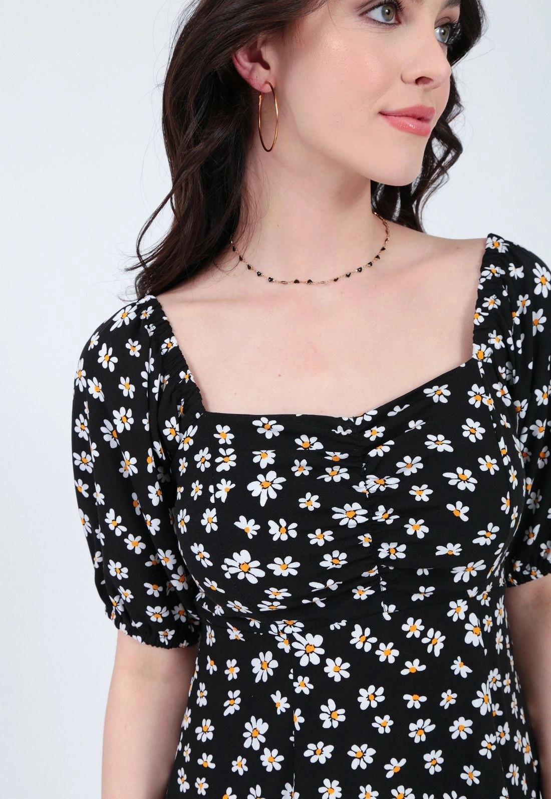 Vestido Viscolinho Manga Curta Estampado