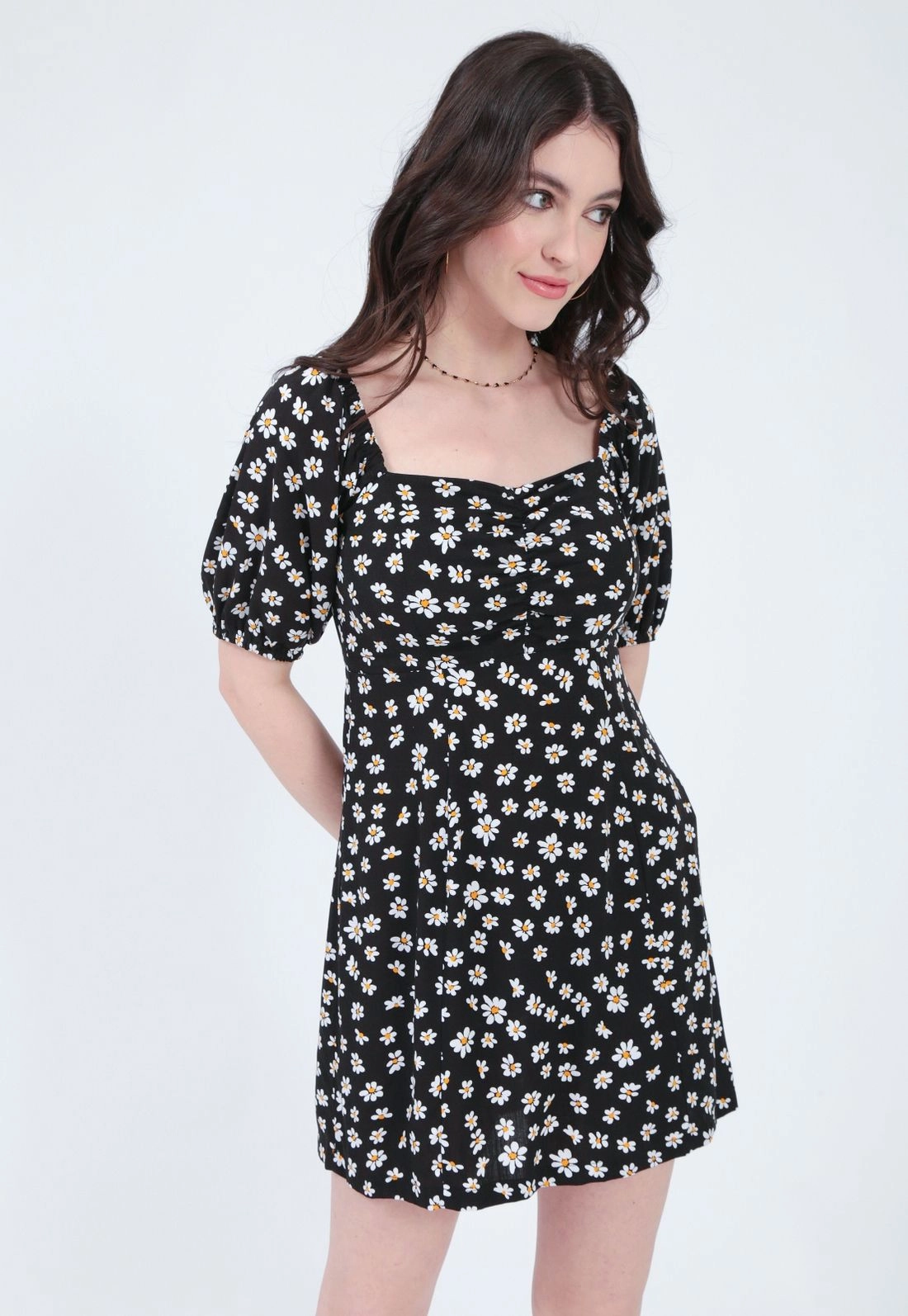 Vestido Viscolinho Manga Curta Estampado