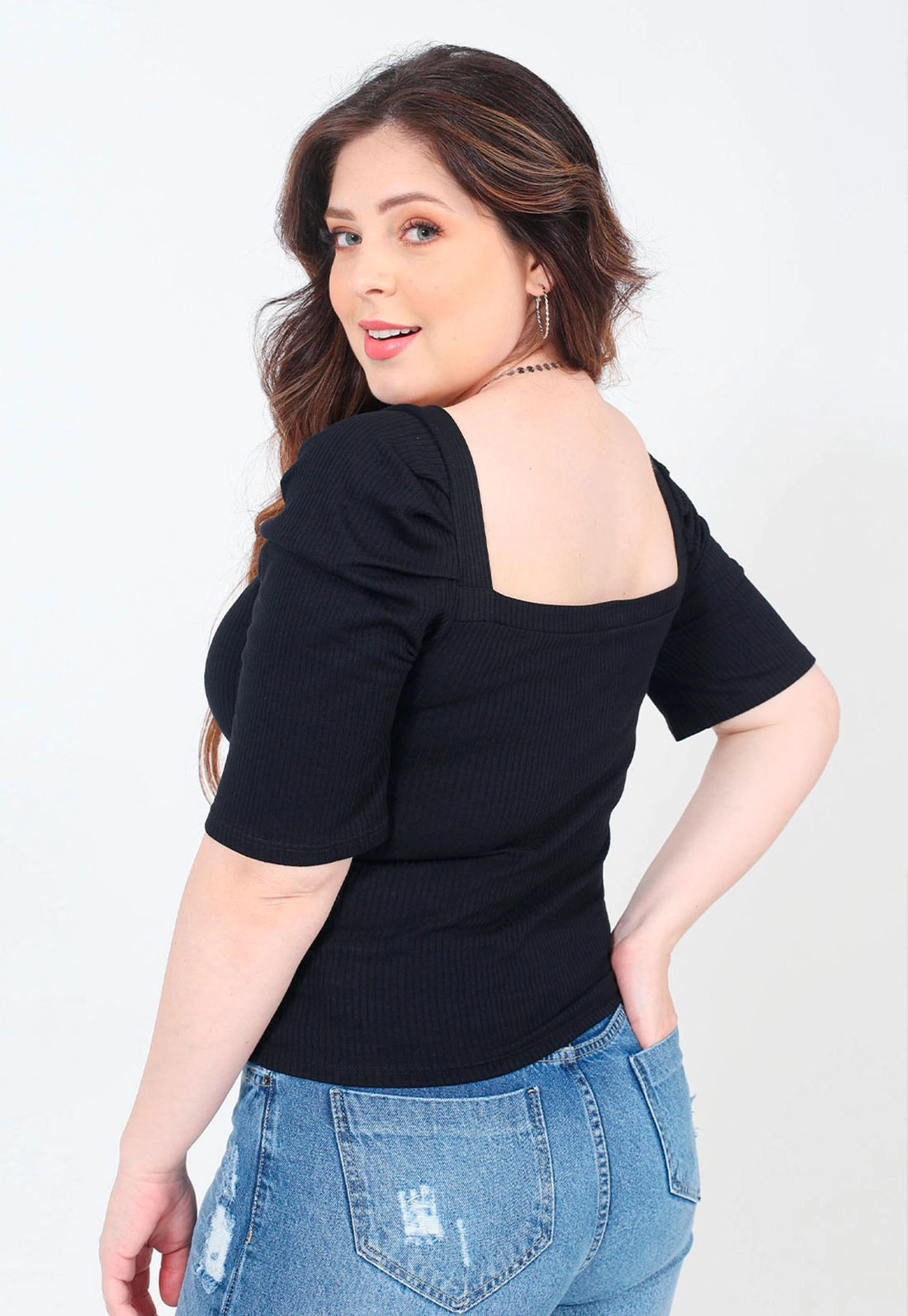 Blusa Decote Quadrado Canelada