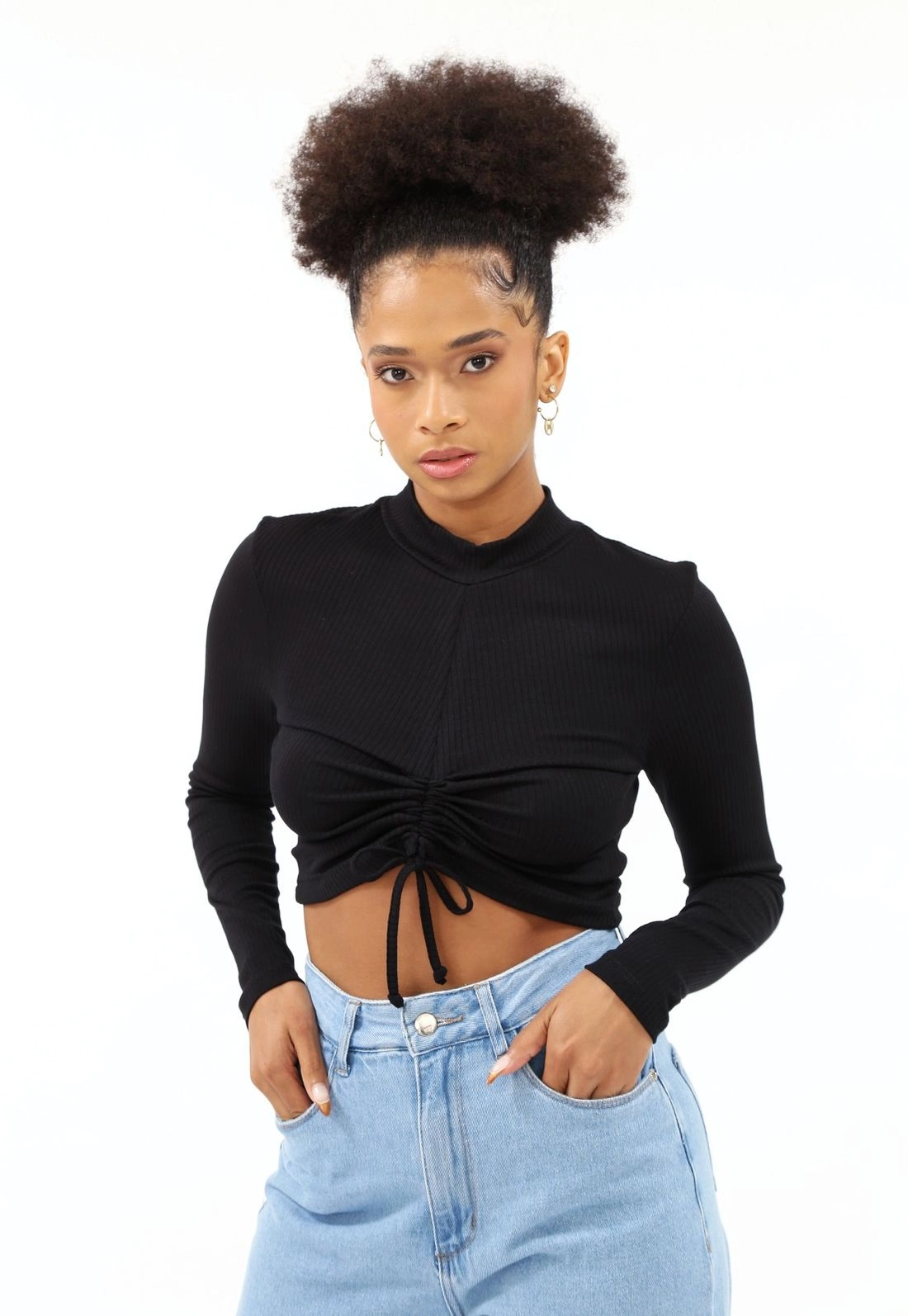 Blusa Ribana M/L Gola Alta Puxador