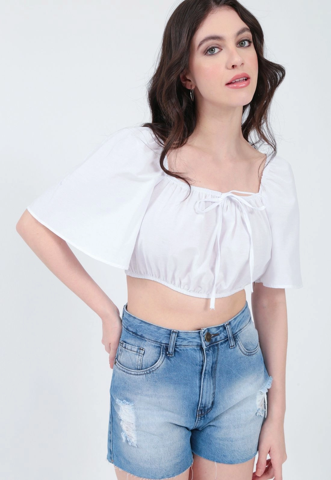Cropped Tricoline  Decote Quadrado