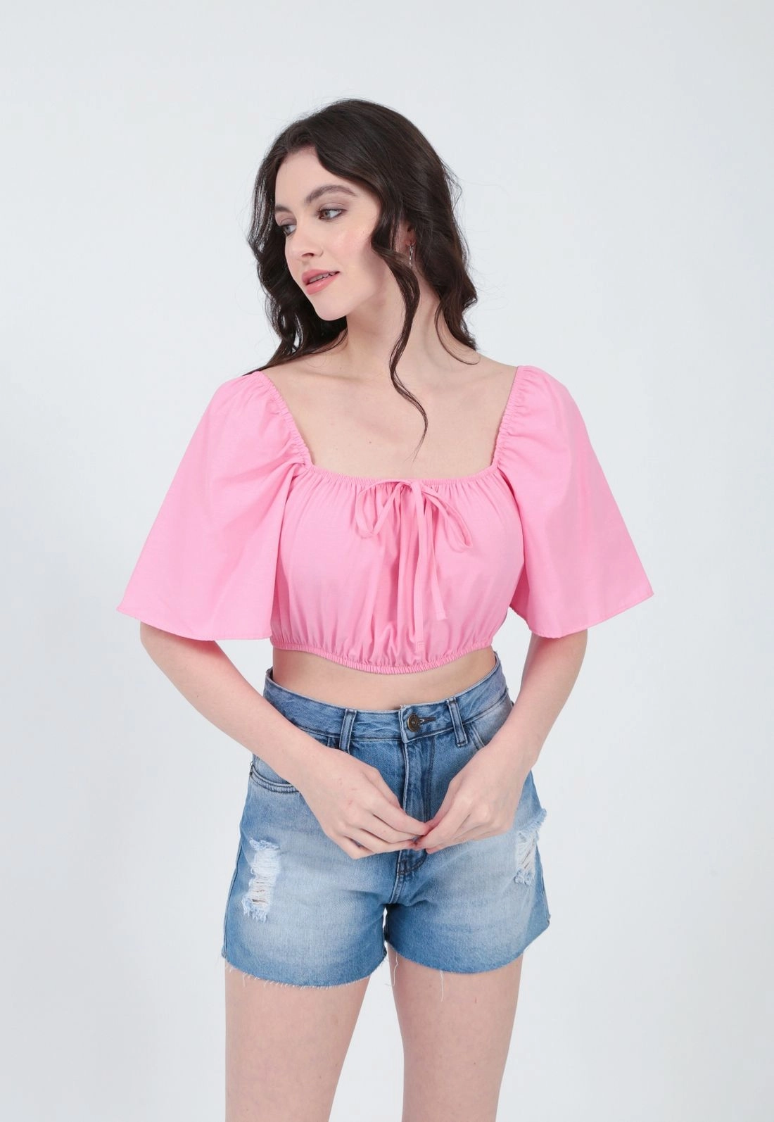 Cropped Tricoline  Decote Quadrado