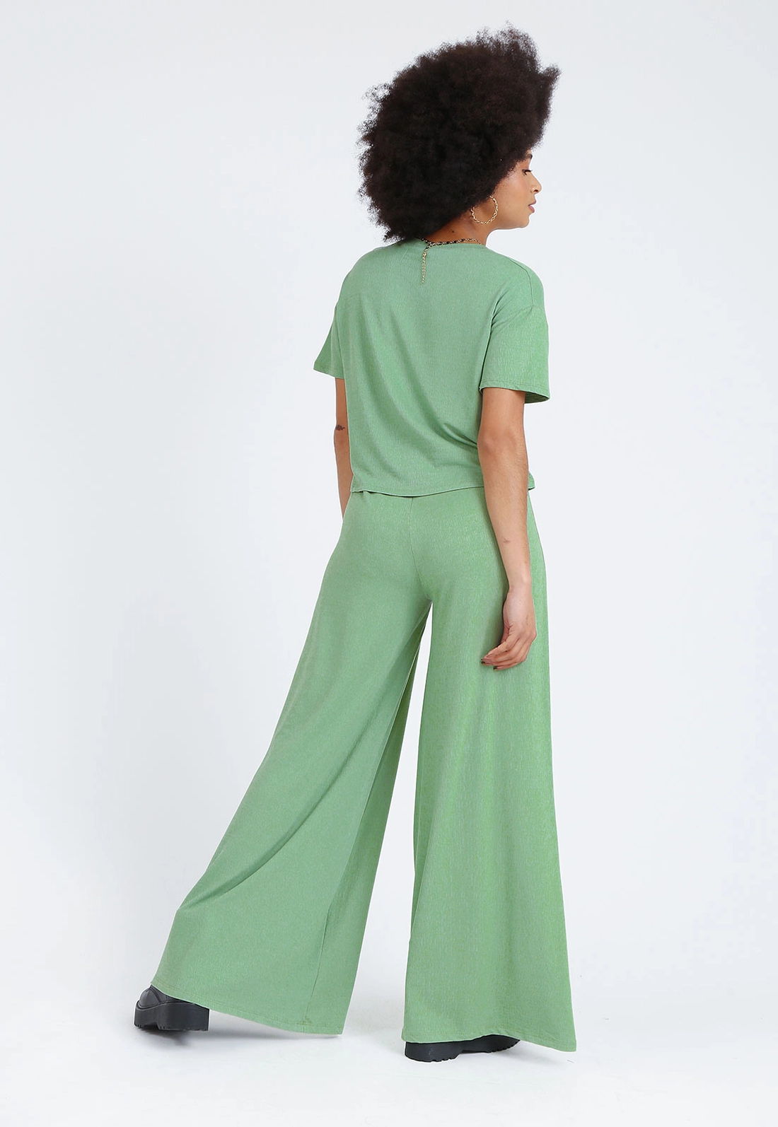 Calça Malha Vicenza Wide Leg Nervura