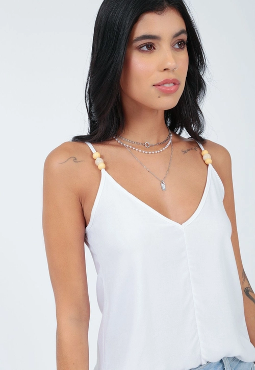 Blusa Viscose Twill Alça Miçanga