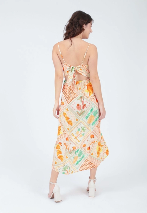 Vestido Viscose Alça Midi Nó Costa