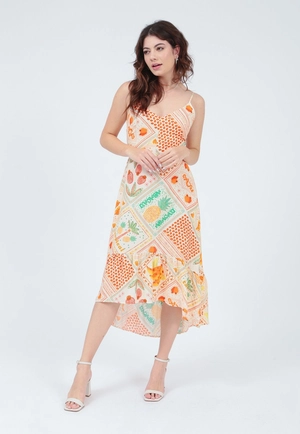 Vestido Viscose Alça Midi Nó Costa