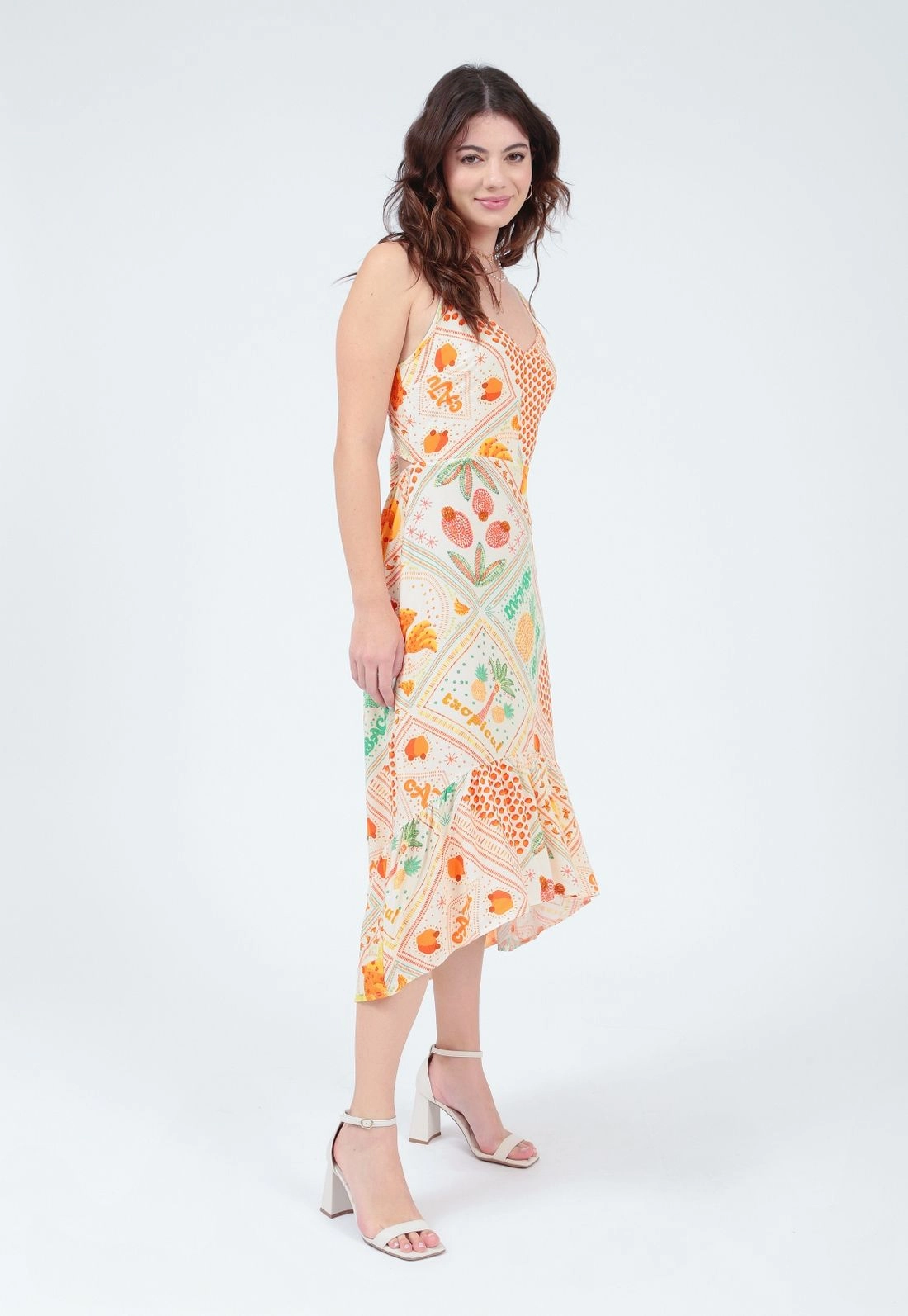 Vestido Viscose Alça Midi Nó Costa