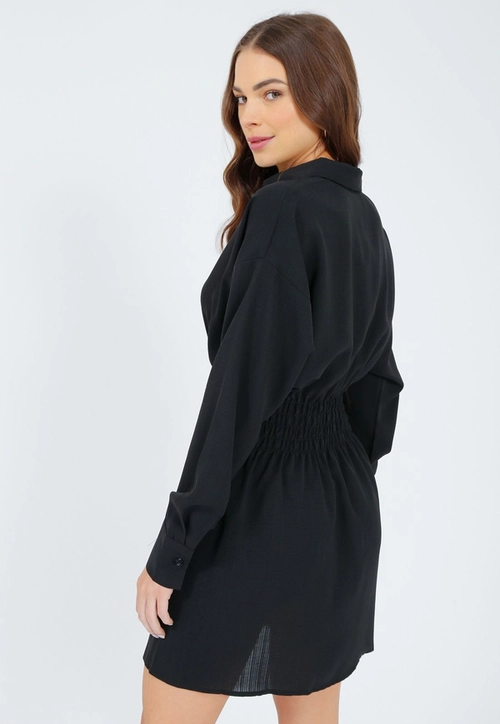 Camisa Crepe Manga Longa Lastex Cintura