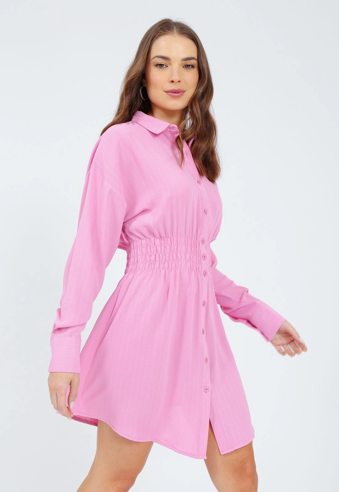 Camisa Crepe Manga Longa Lastex Cintura