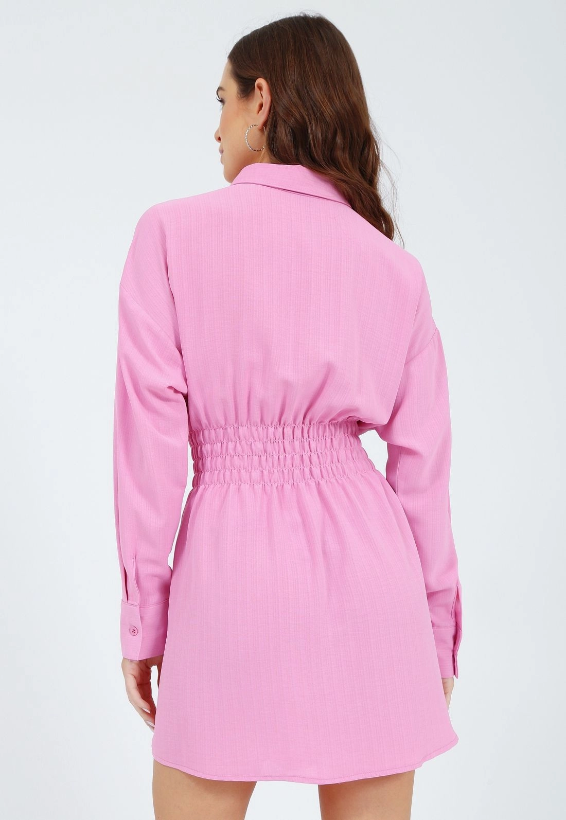 Camisa Crepe Manga Longa Lastex Cintura