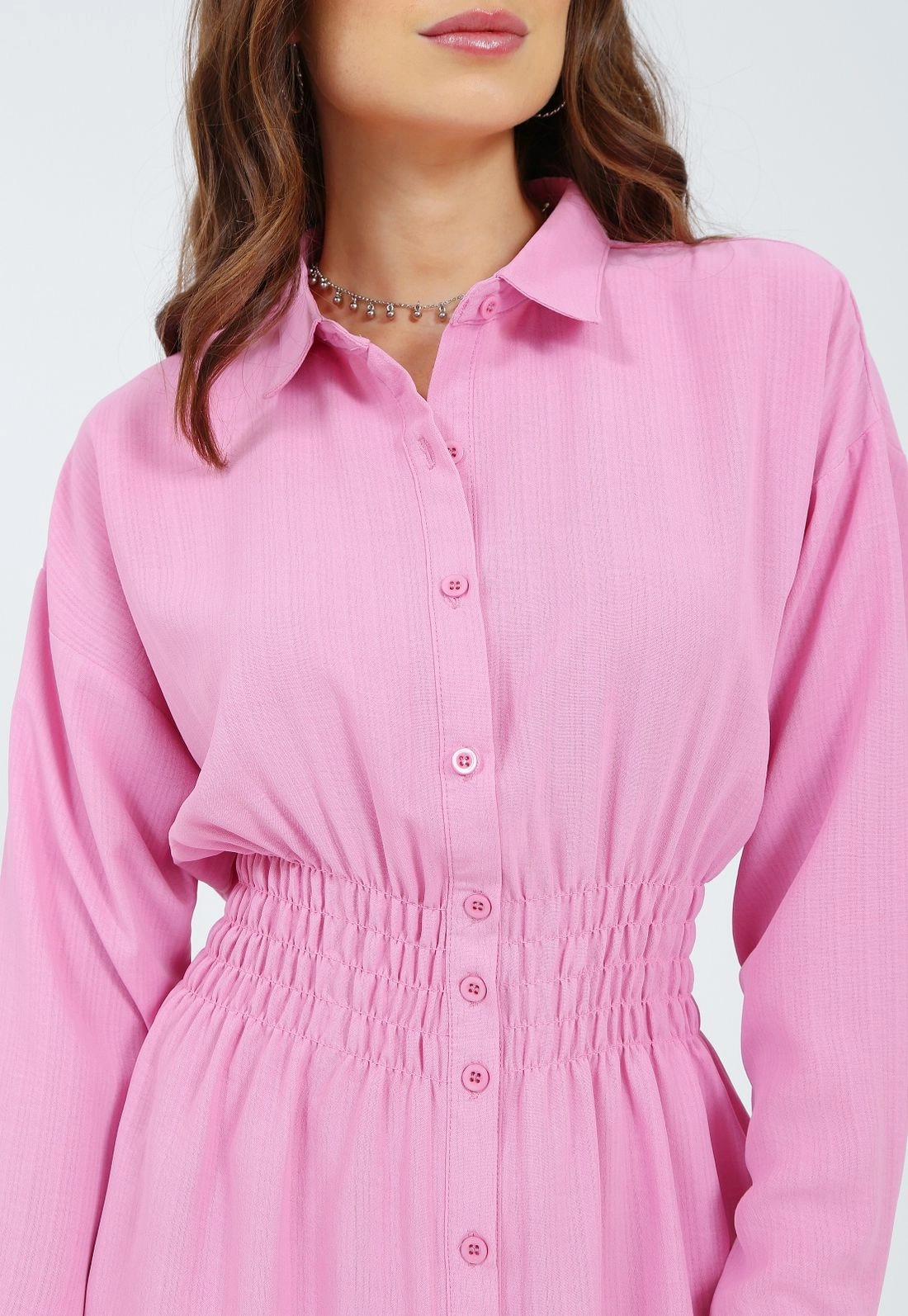 Camisa Crepe Manga Longa Lastex Cintura