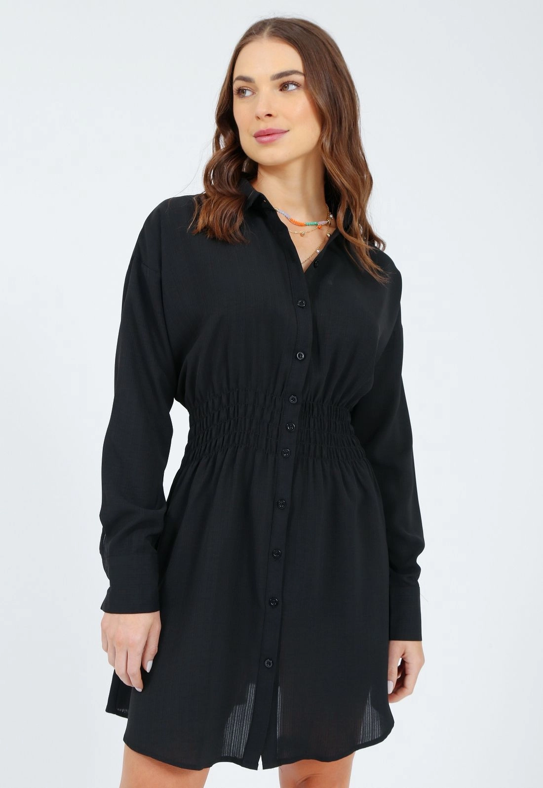 Camisa Crepe Manga Longa Lastex Cintura