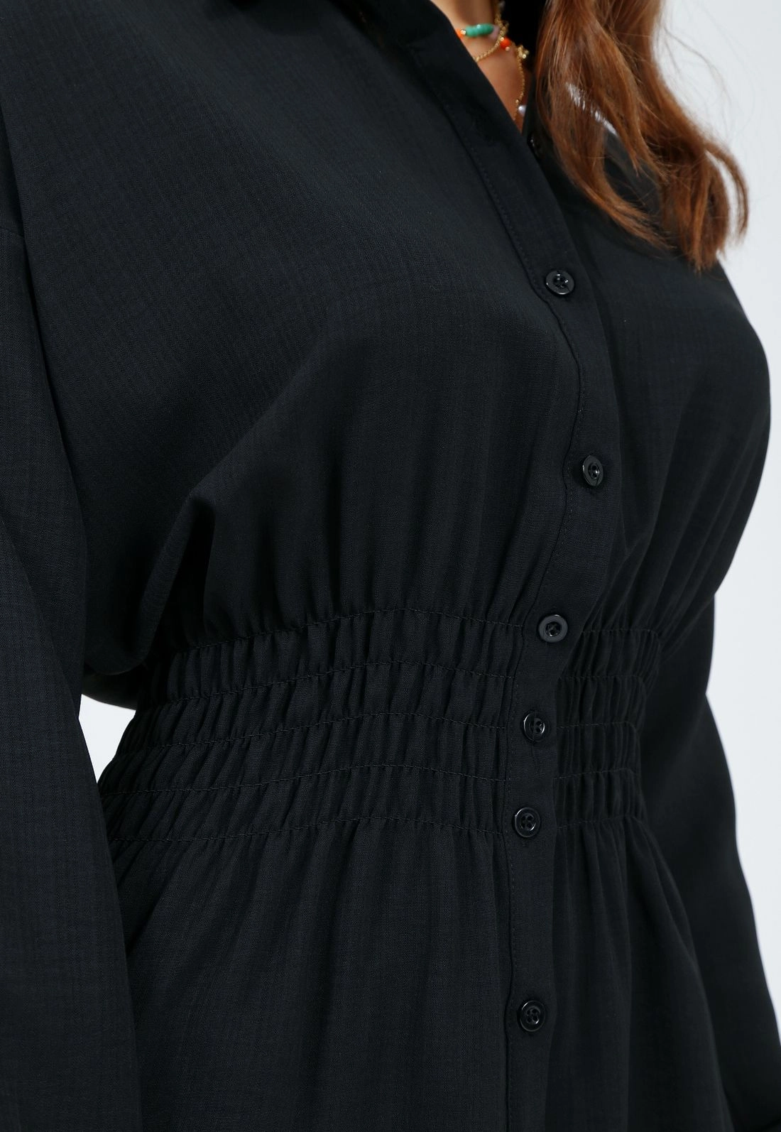 Camisa Crepe Manga Longa Lastex Cintura