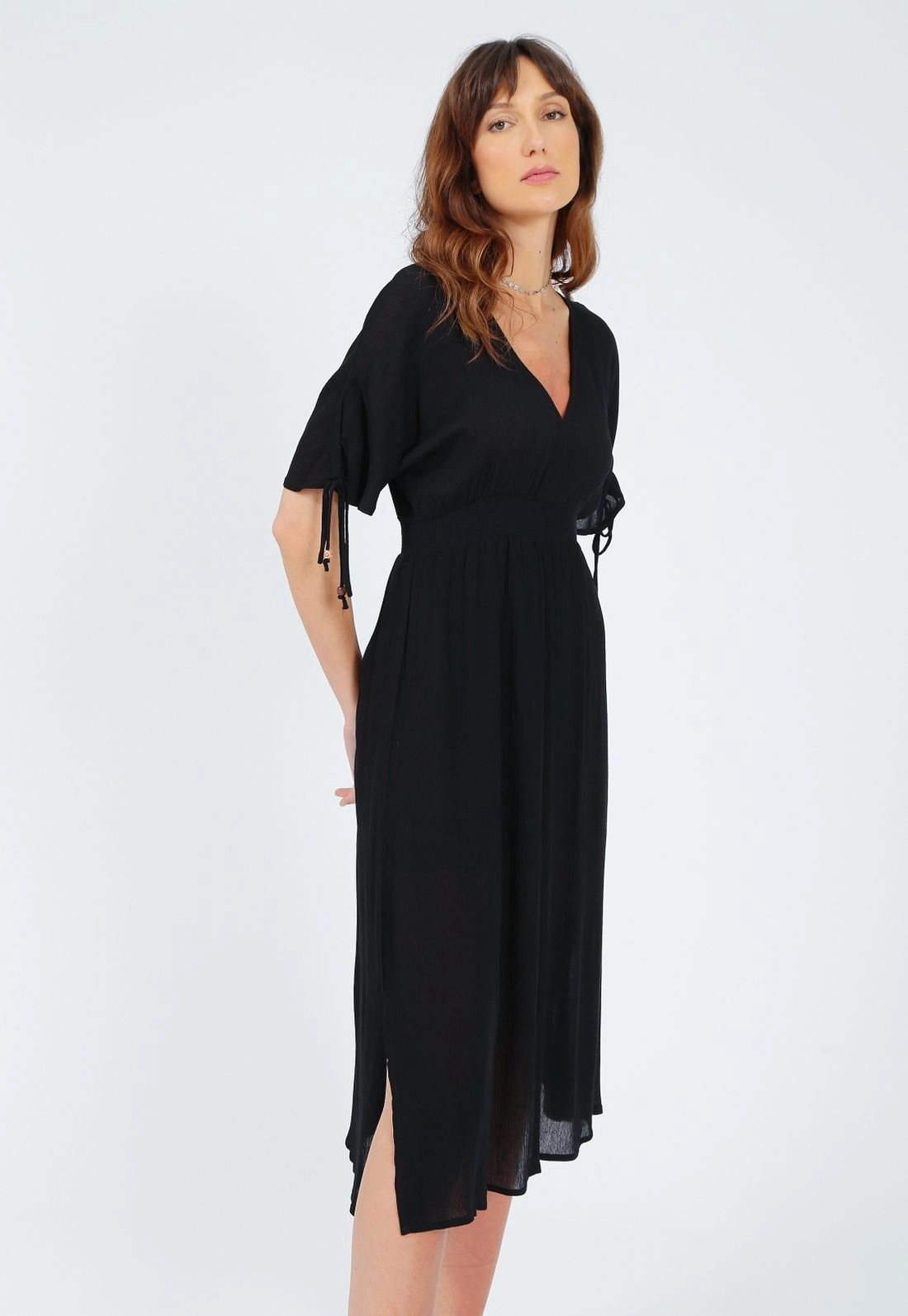 Vestido Viscose Liso Manga Curta