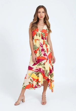 Vestido Viscose Midi Sem Manga Babado