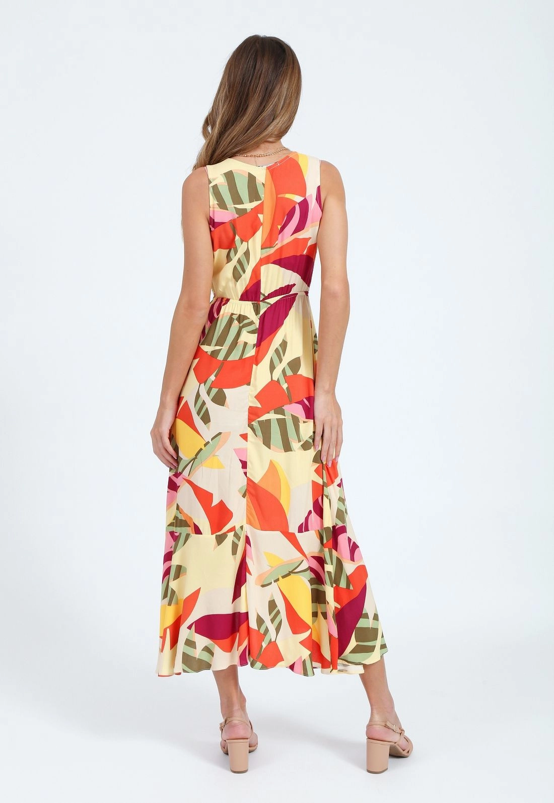 Vestido Viscose Midi Sem Manga Babado