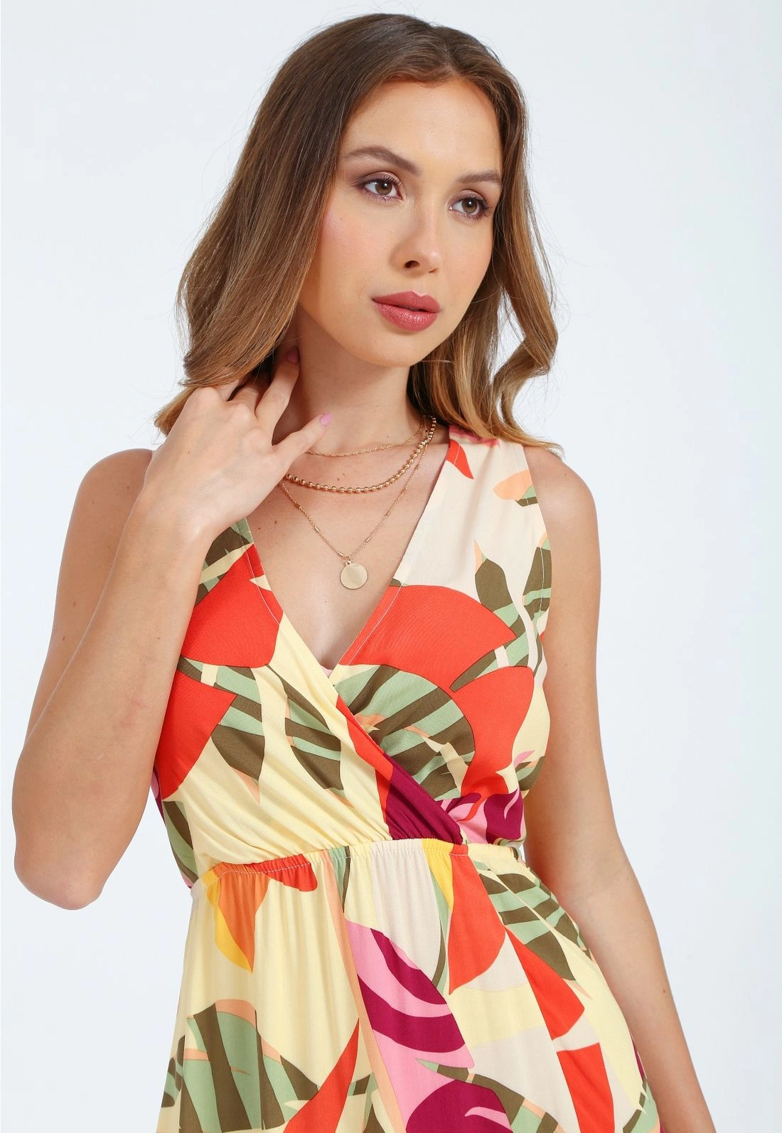 Vestido Viscose Midi Sem Manga Babado