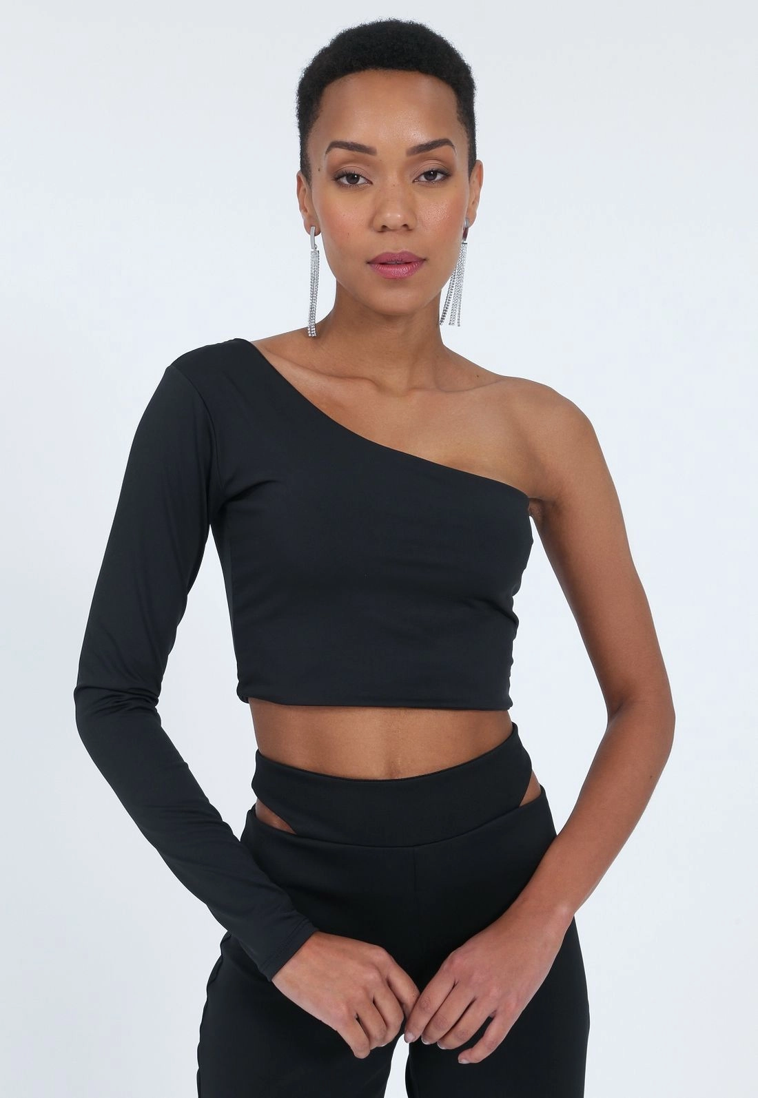 Cropped Malha Jersey Ombro Só Manga Longa P