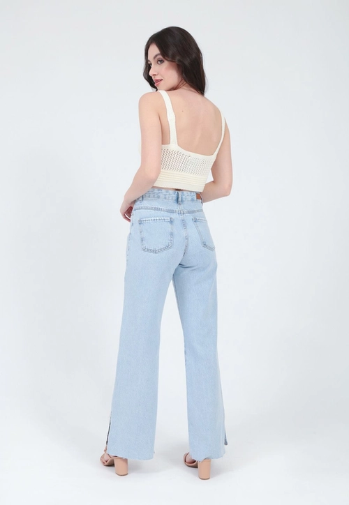 Calca Jeans Wide Leg Aberta Lateral