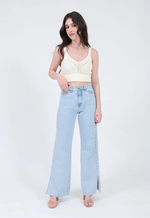 Calca Jeans Wide Leg Aberta Lateral