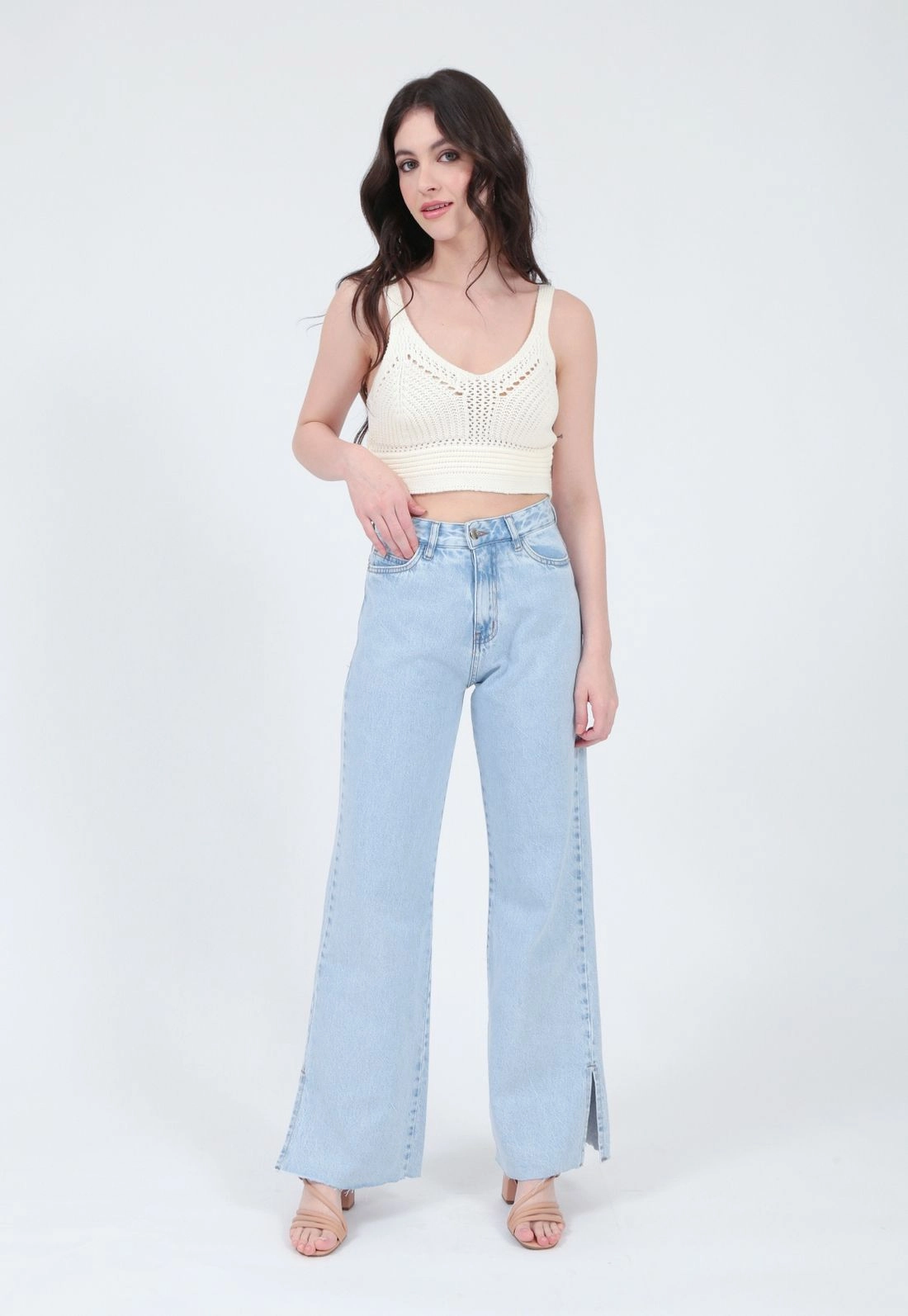 Calca Jeans Wide Leg Aberta Lateral