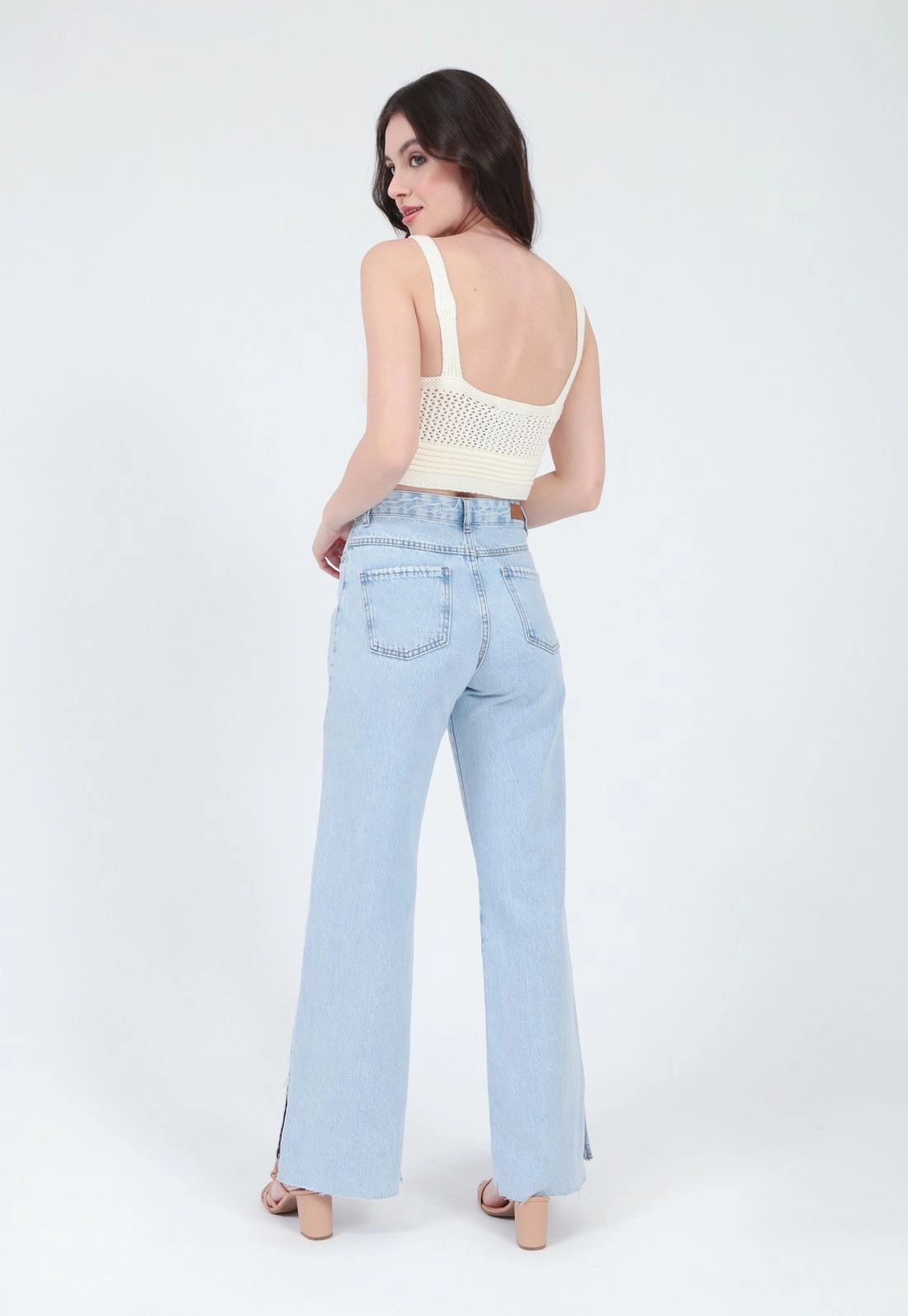 Calca Jeans Wide Leg Aberta Lateral