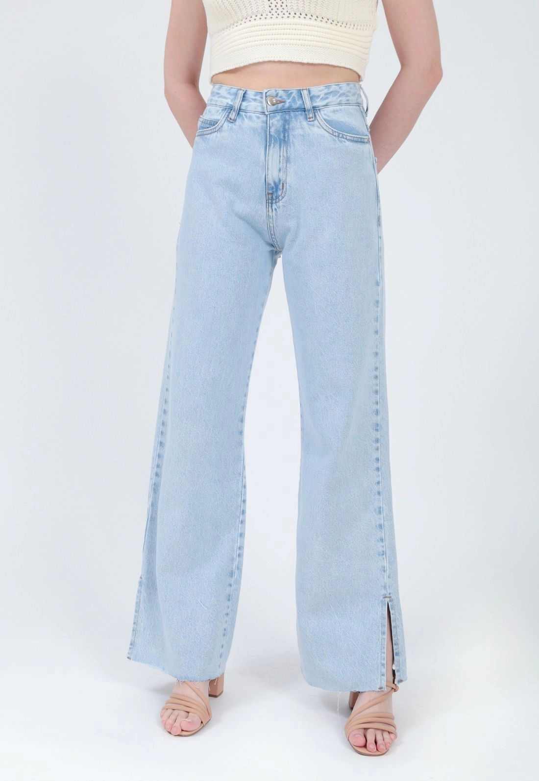 Calca Jeans Wide Leg Aberta Lateral
