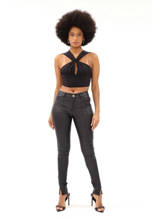 Calca Couro Ecologico Skinny Recorte Forntal g